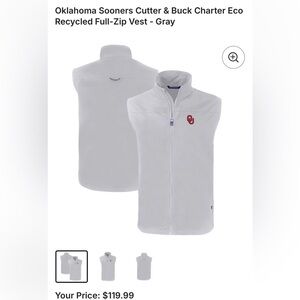 Cutter & Buck Gray Full-Zip Vest with Red OU Logo with its pouch attached NWT